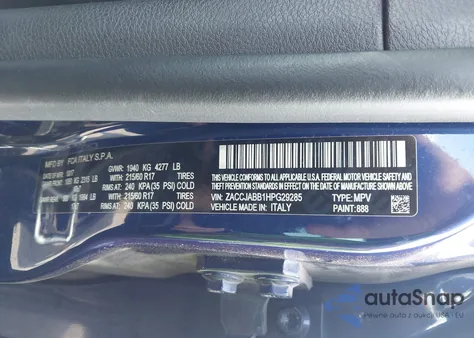 2017 Jeep Renegade Latitude Fwd z USA, uszkodzony, nr VIN ZACCJABB1HPG29285